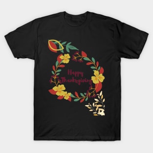 Thanksgiving Red and Yellow Floral Print T-Shirt